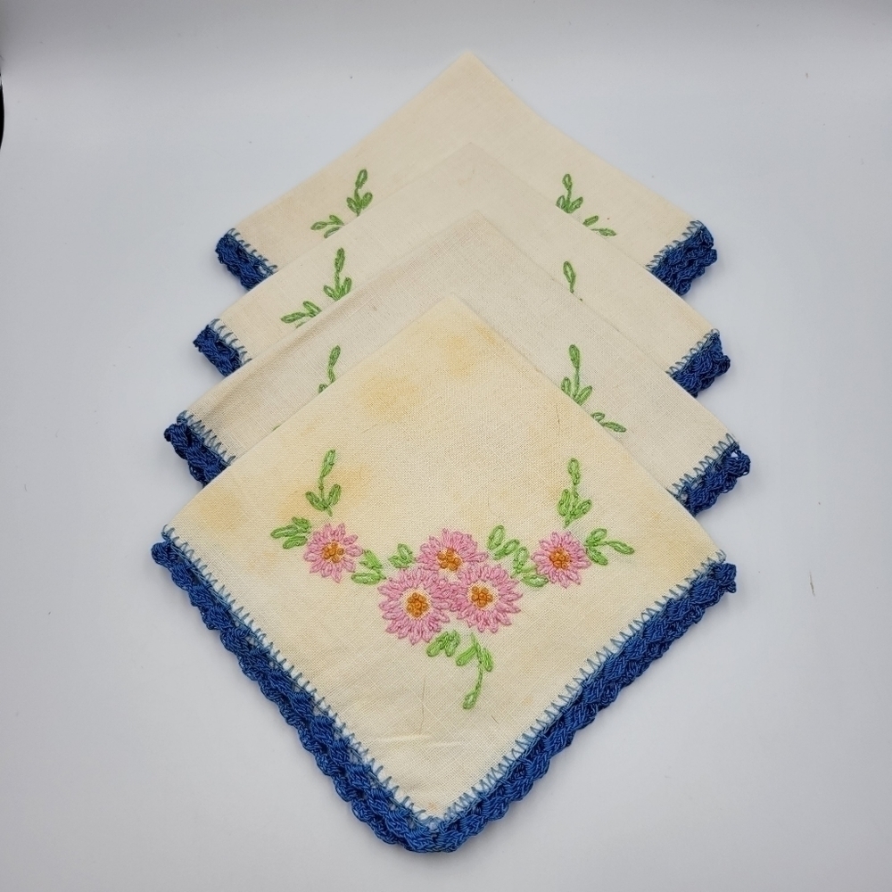 Vintage Cross-Stitch Cocktail Napkins - set of 4